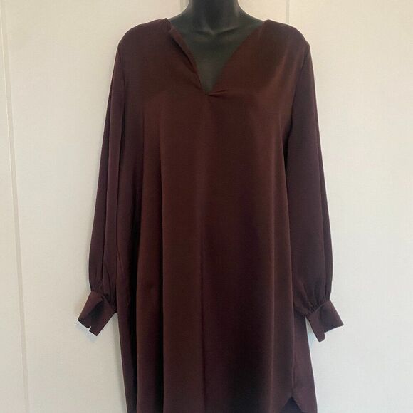 H&M Long‎ Sleeve Burgundy Satin Dress - Picture 1 of 4